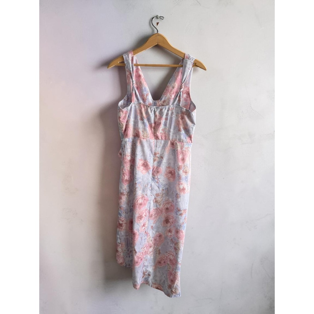 Cider Floral Bustier Midi Dress Pink Purple Ruched Asymmetrical Tulip Hem Large - Picture 2 of 3
